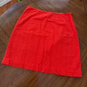 Bright Poppy Red L.L. Bean Embroidered Eyelet Mini Skirt Size 8